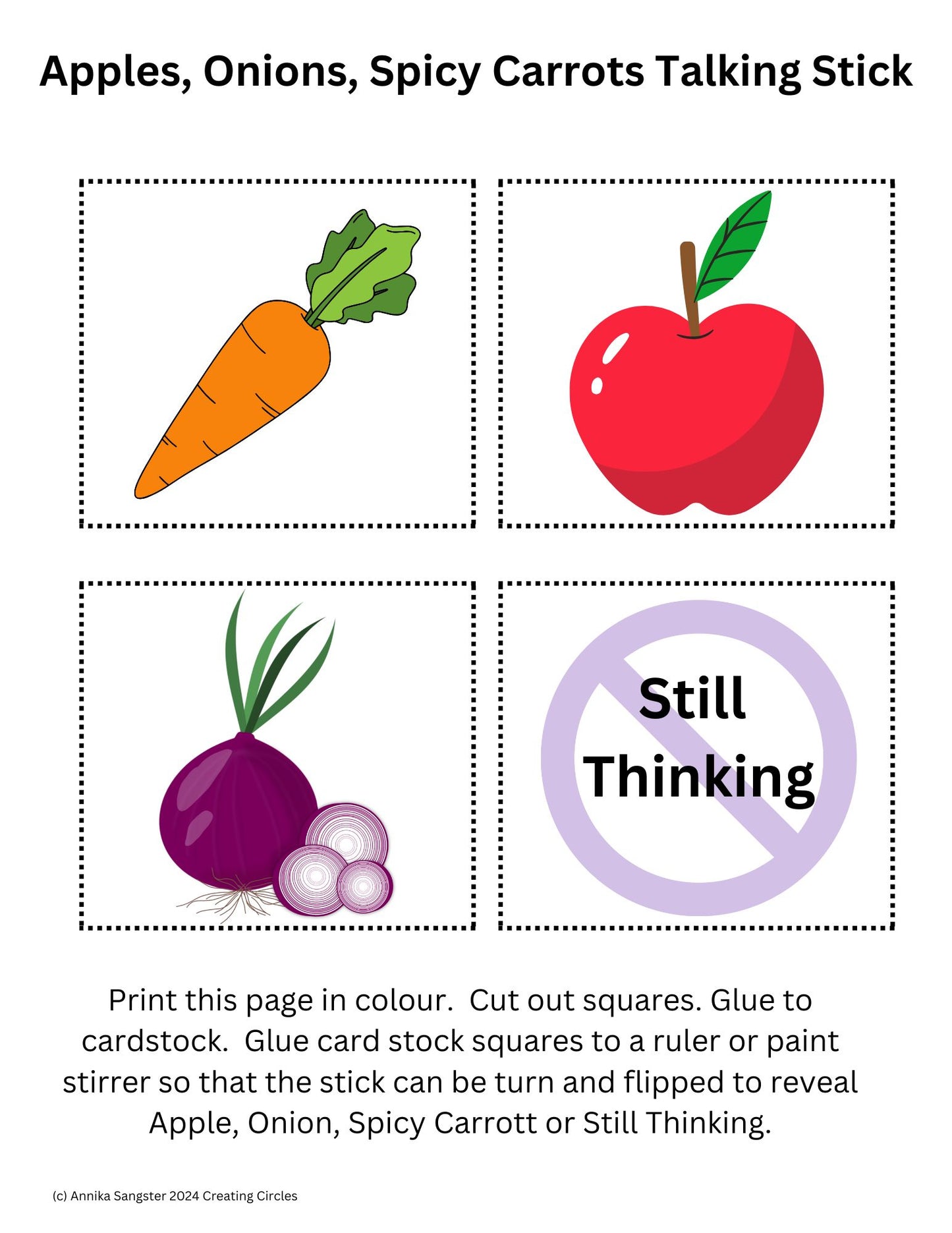 Apples & Onions Talking Stick Printable